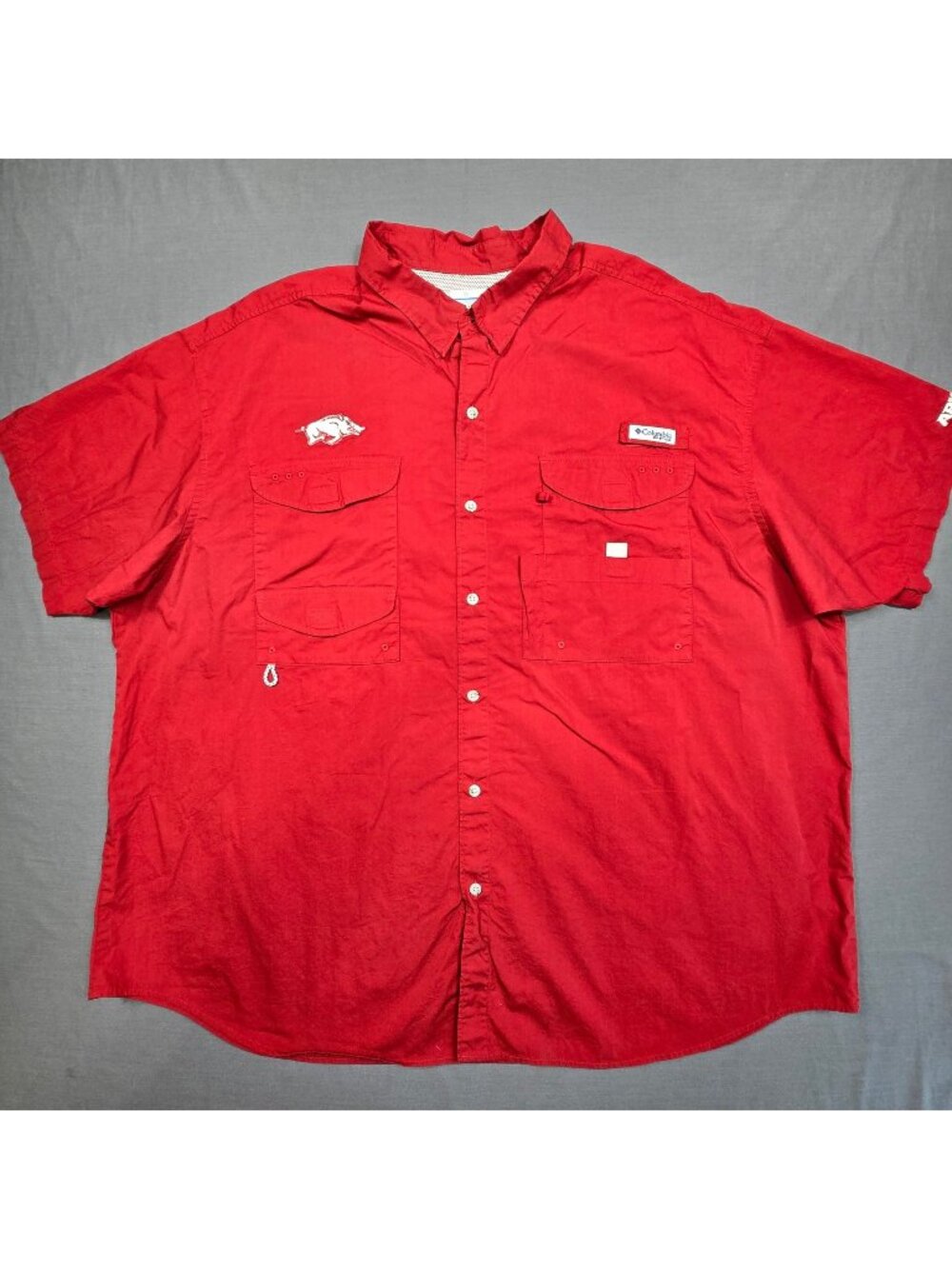 Columbia PFG Mens 4X Short Sleeve Shirt Red Arkansas Razorbacks Vented Fishing